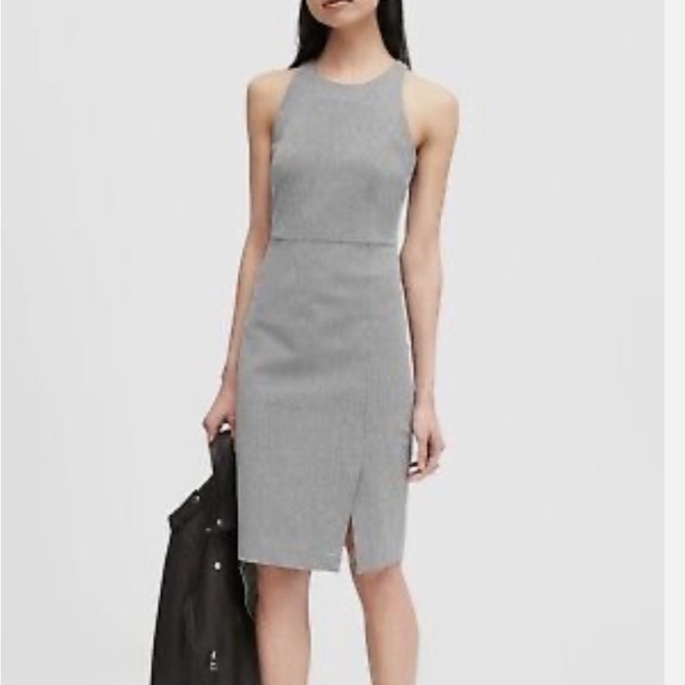 Banana Republic Twill Racer-Neck Sheath Dress, Charcoal SIZE 2P